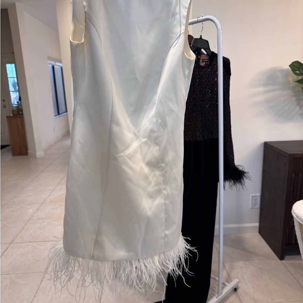 Astr Ivory Mini Dress with Feather Hem